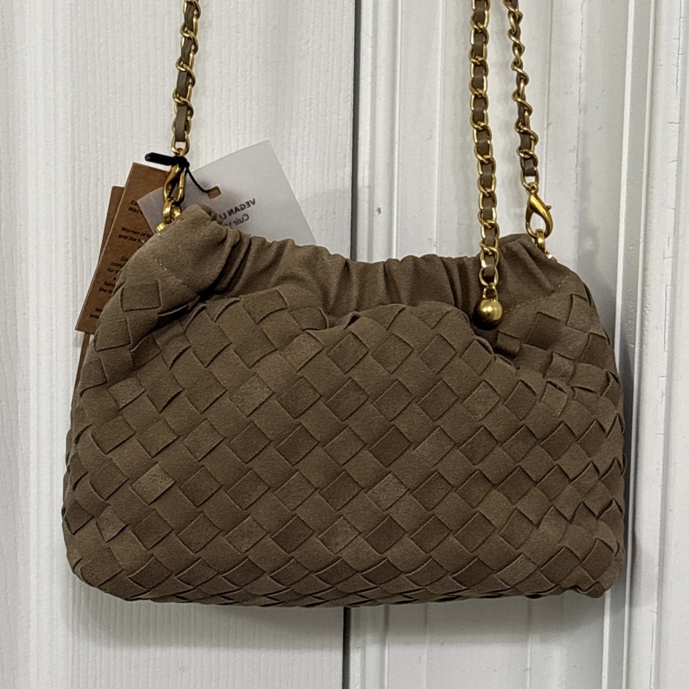 Ampere Creations Jessie Faux Suede Handwoven Crossbody Pouch Taupe C320 NEW
